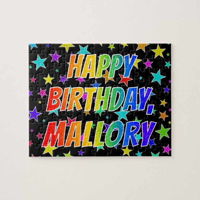 Quebra-cabeça Nome "MALLORY", Diversão "FELIZ ANIVERSÁRIO" (Horizontal)