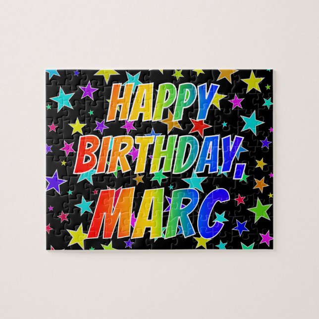 Quebra-cabeça Nome "MARC", Diversão "FELIZ ANIVERSÁRIO" (Horizontal)