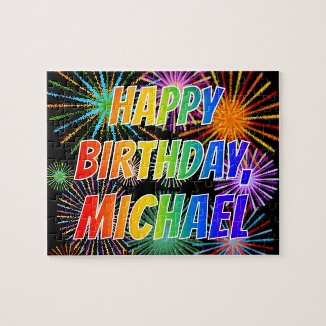 Quebra-cabeça Nome "MICHAEL", Diversão "FELIZ ANIVERSÁRIO" (Horizontal)