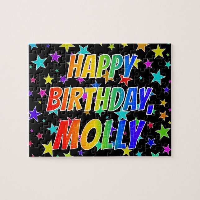 Quebra-cabeça Nome "MOLLY", Diversão "FELIZ ANIVERSÁRIO" (Horizontal)