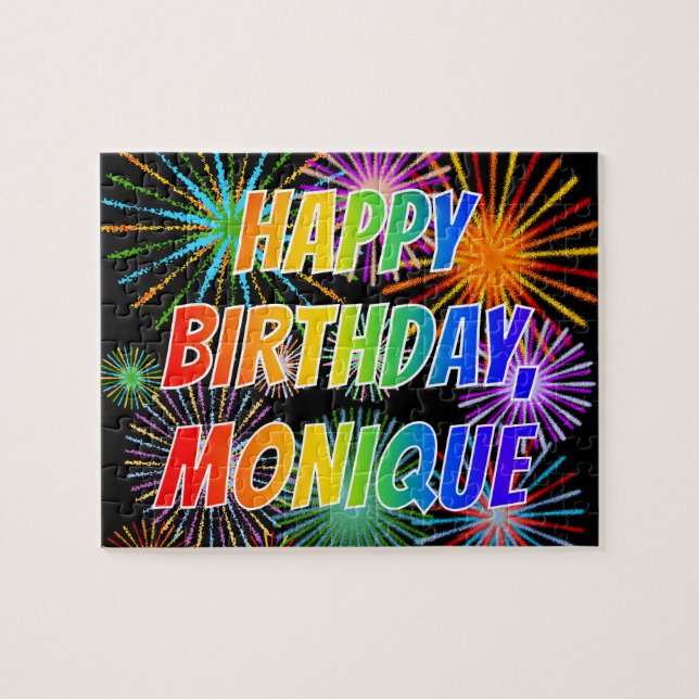 Quebra-cabeça Nome "MONIQUE", Diversão "FELIZ ANIVERSÁRIO" (Horizontal)