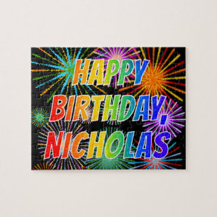Quebra-cabeça Nome "NICHOLAS", Diversão "FELIZ ANIVERSÁRIO"