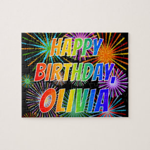 Quebra-cabeça Nome "OLÍVIA", Diversão "FELIZ ANIVERSÁRIO"