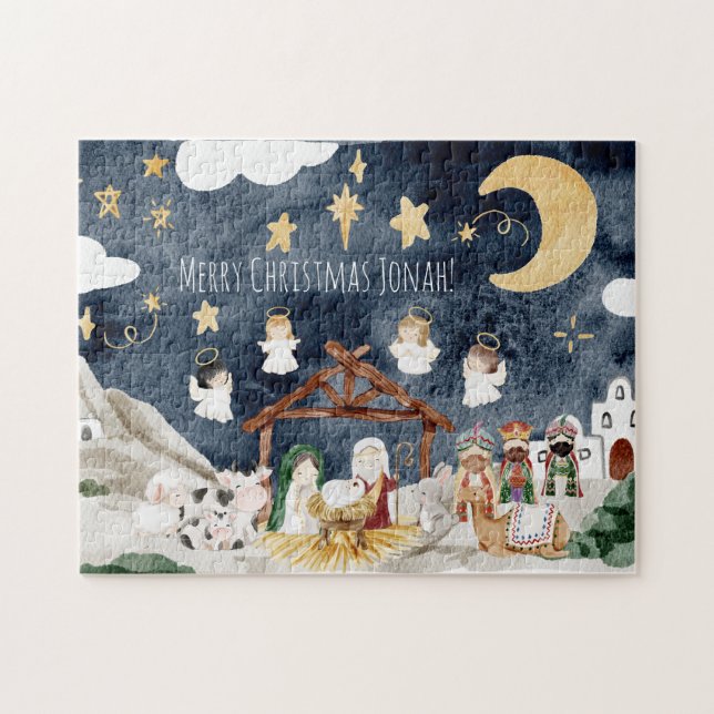 Quebra-cabeça Nome Personalizado Crianças Cristãs Natal (Horizontal)