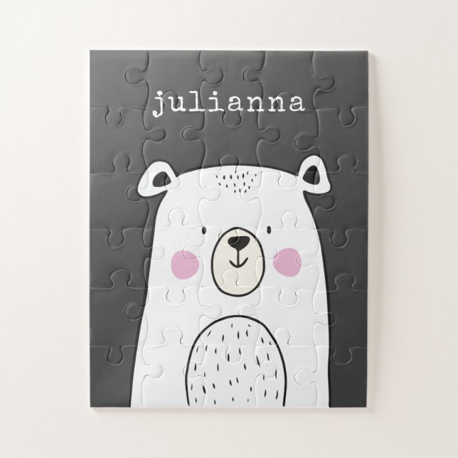 Quebra-cabeça Nome Personalizado da Ilustração do Urso Branco Cu (Vertical)
