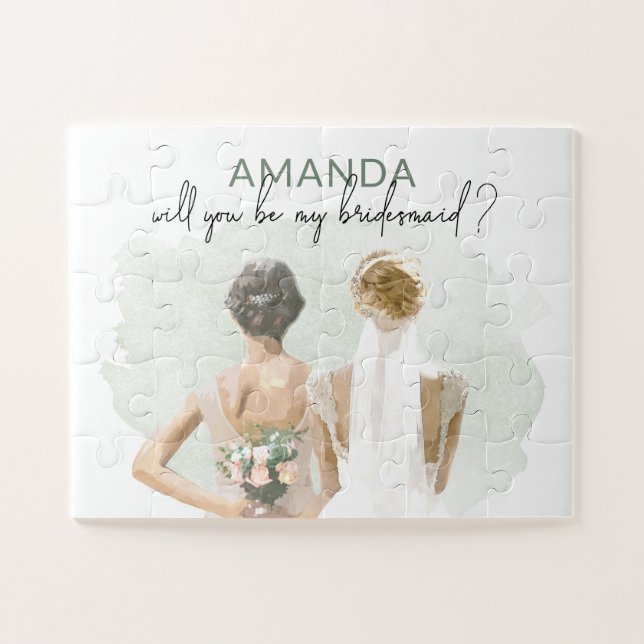 Quebra-cabeça Nome Personalizado da Proposta Bridesmaid Verde (Horizontal)