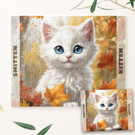 Quebra-cabeça Nome Personalizado de Outono de Gatinho Branco Cuj