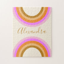 Nome Personalizado do Arco-Íris Rosa Retro Boho
