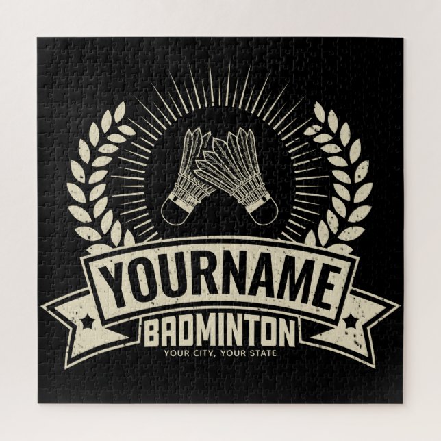Quebra-cabeça Nome Personalizado do Jogador de Badminton Racquet (Vertical)