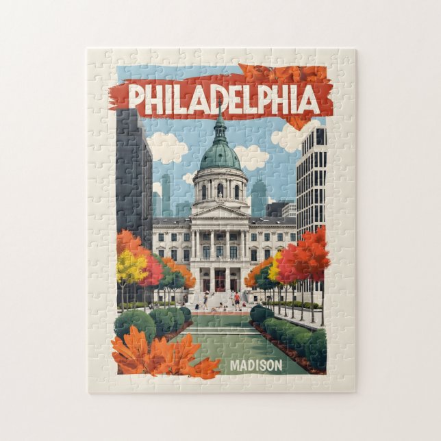 Quebra-cabeça Nome Personalizado Retro Philadelphia (Vertical)