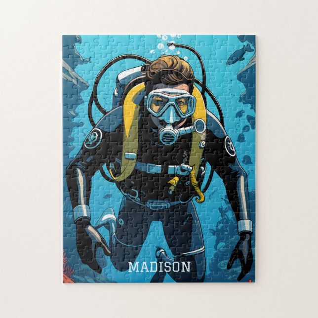 Quebra-cabeça Nome personalizado Scuba Diver (Vertical)