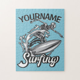 Quebra-cabeça Nome personalizado Surfer Big Wave Skeleton surfin