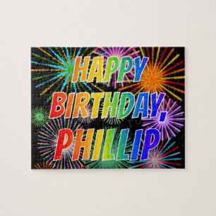 Quebra-cabeça Nome "PHILLIP", Diversão "FELIZ ANIVERSÁRIO"