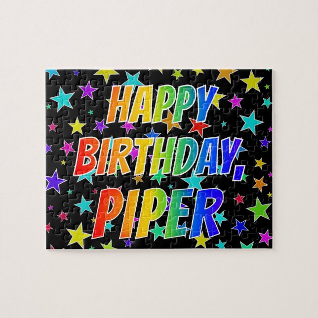 Quebra-cabeça Nome "PIPER", Diversão "FELIZ ANIVERSÁRIO" (Horizontal)