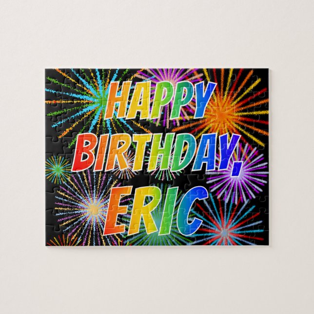Quebra-cabeça Nome próprio "ERIC", Diversão "FELIZ ANIVERSÁRIO" (Horizontal)