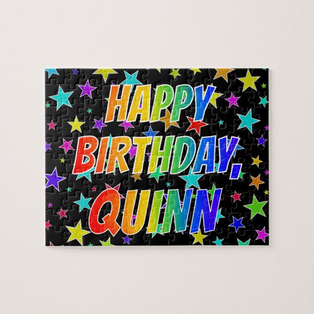 Quebra-cabeça Nome "QUINN", Diversão "FELIZ ANIVERSÁRIO (Horizontal)
