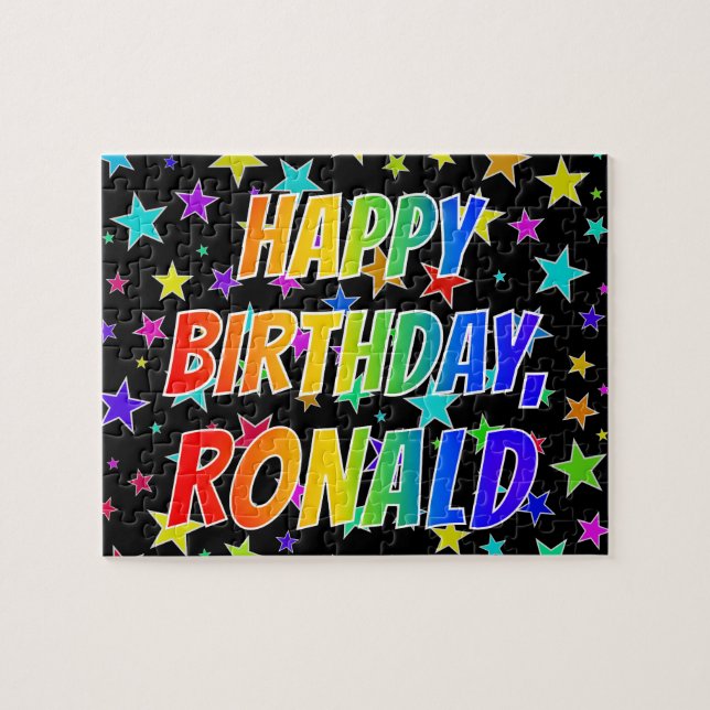 Quebra-cabeça Nome "RONALD", Diversão "FELIZ ANIVERSÁRIO" (Horizontal)