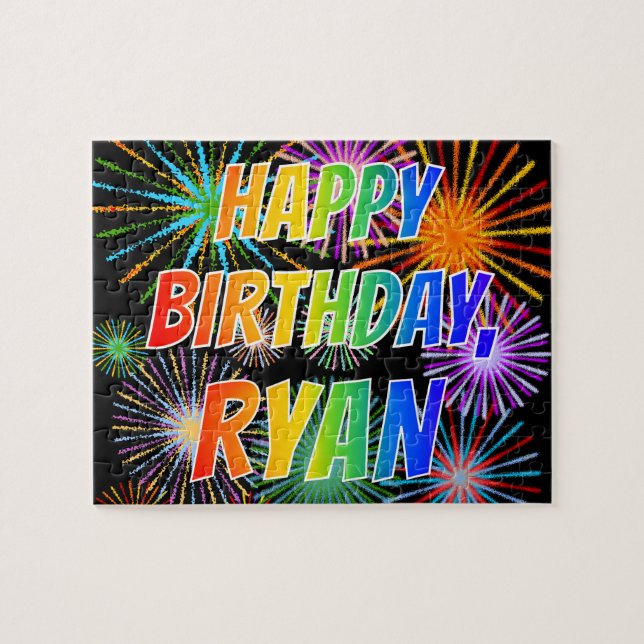 Quebra-cabeça Nome "RYAN", Diversão "FELIZ ANIVERSÁRIO" (Horizontal)
