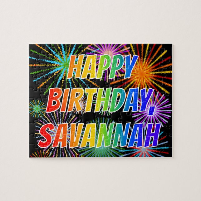 Quebra-cabeça Nome "SAVANNAH", Diversão "FELIZ ANIVERSÁRIO" (Horizontal)