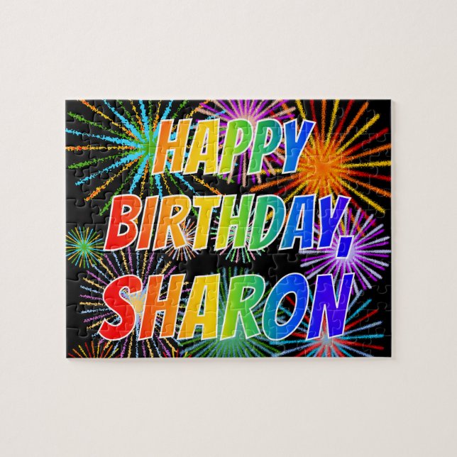 Quebra-cabeça Nome "SHARON", Diversão "FELIZ ANIVERSÁRIO" (Horizontal)