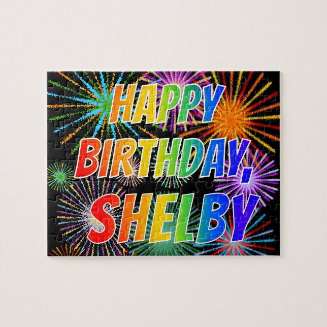 Quebra-cabeça Nome "SHELBY", Diversão "FELIZ ANIVERSÁRIO" (Horizontal)