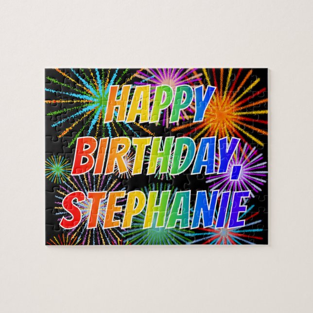 Quebra-cabeça Nome "STEPHANIE", Diversão "FELIZ ANIVERSÁRIO" (Horizontal)