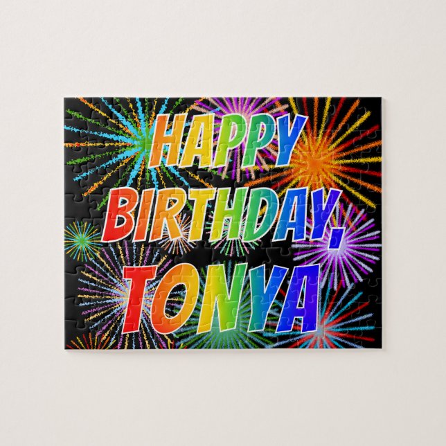 Quebra-cabeça Nome "TONYA", Diversão "FELIZ ANIVERSÁRIO" (Horizontal)