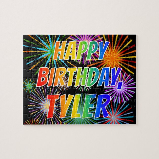 Quebra-cabeça Nome "TYLER", Diversão "FELIZ ANIVERSÁRIO" (Horizontal)