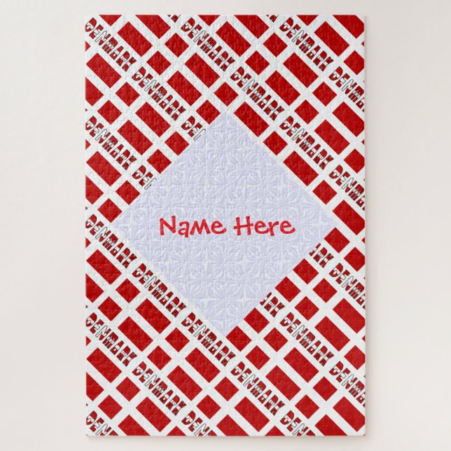Quebra-cabeça Nome Vermelho Personalizado Bandeira Dinamarca Em  (Vertical)