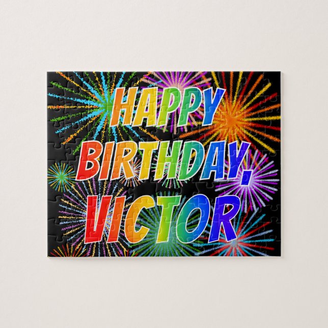 Quebra-cabeça Nome "VICTOR", Diversão "FELIZ ANIVERSÁRIO" (Horizontal)