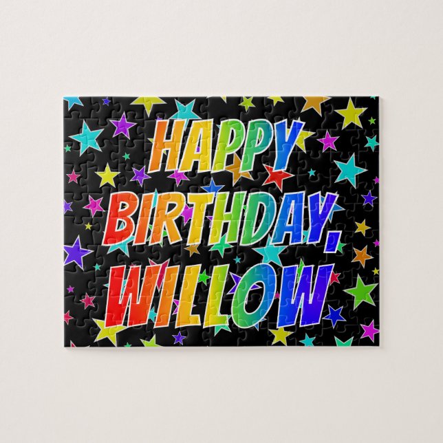Quebra-cabeça Nome "WILLOW", Diversão "FELIZ ANIVERSÁRIO" (Horizontal)