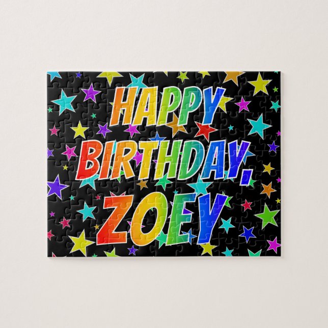Quebra-cabeça Nome "ZOEY", Diversão "FELIZ ANIVERSÁRIO" (Horizontal)