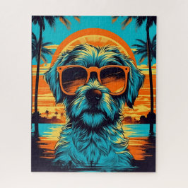 Quebra-cabeça Norfolk Terrier com óculos escuros na praia