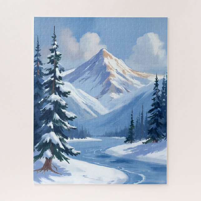 Quebra-cabeça Northern Peaks | Winter Mountain Landscape Painted (Vertical)