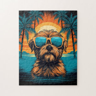 Quebra-cabeça Norwich Terrier com óculos de sol na praia