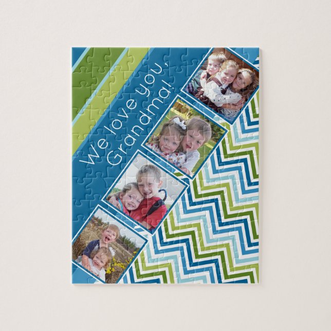 Quebra-cabeça Nós te amamos vovó com 4 fotos e zags em ziguezagu (Vertical)