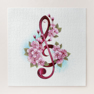 Quebra-cabeça Notas de clave de trecho musical com flores de Sak