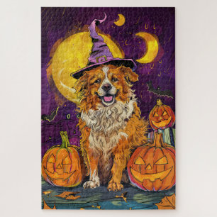 Quebra-cabeça Nova Escócia Duck Toller Halloween Bruxas Pumpkin