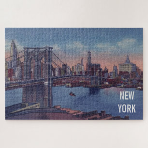 Quebra-cabeça Nova Iorque de Ilustração da Ponte Vintage Brookly