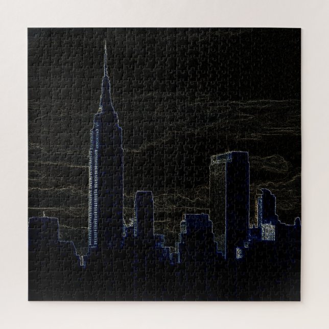 Quebra-cabeça Nova Iorque Manhattan Skyscrappers Dark Night (Vertical)