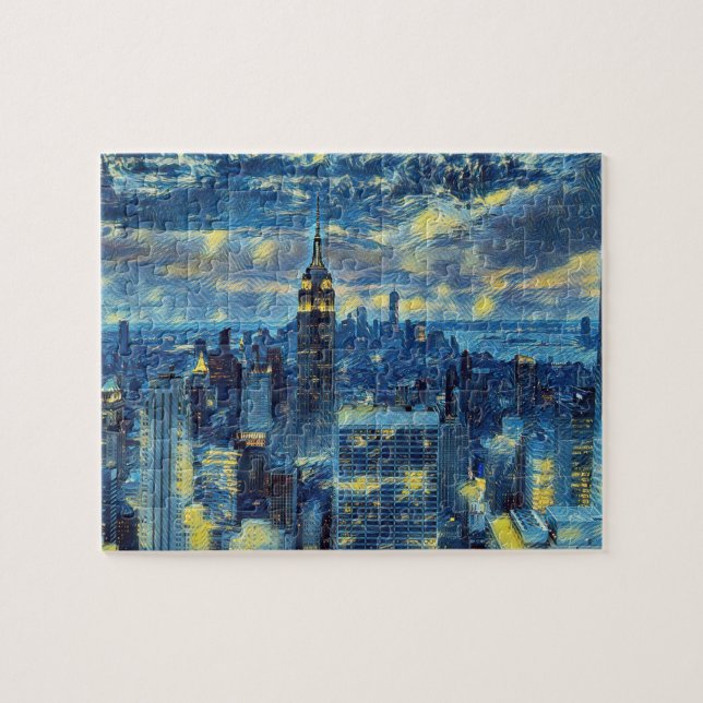 Quebra-cabeça Nova Iorque Skyline Van Gogh Starry Night Quebra-c (Horizontal)