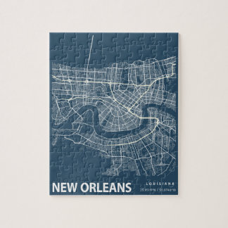 Quebra-cabeça Nova Orleans Minimalista Mapa de Arte em Azul