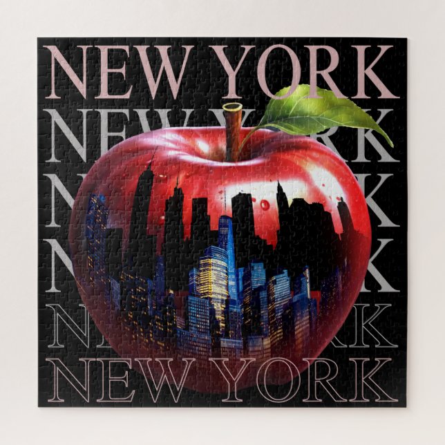 Quebra-cabeça Nova York A Grande Maçã Fruta Silhueta Cidade (Vertical)