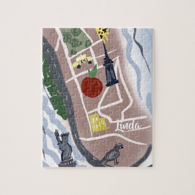 Quebra-cabeça Nova York Desenhada à Mão Artesanal Cidade Infanti (Vertical)