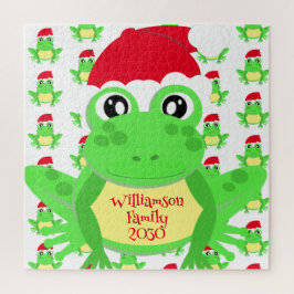 Quebra-cabeça Novidade Branca do Padrão Santa Hat do Sapo de Nat