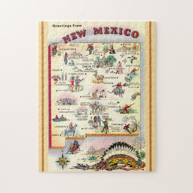 Quebra-cabeça Novo México Mapa ilustrado 11x14 (Vertical)