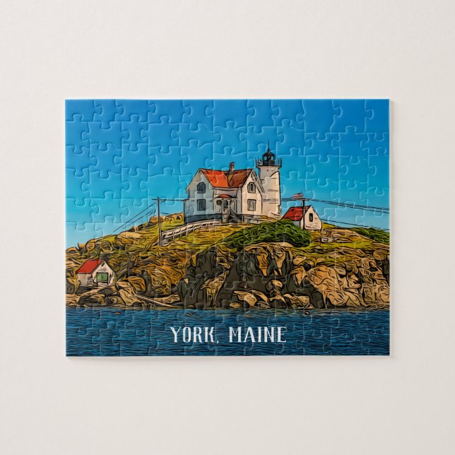 Quebra-cabeça Nubble Lighthouse Maine Náutico Personalizável (Horizontal)