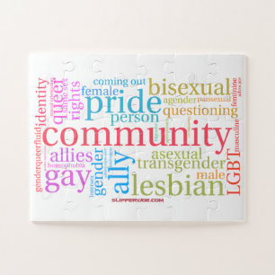Quebra-cabeça nuvem de palavras da comunidade LGBTQ+ arco-íris d