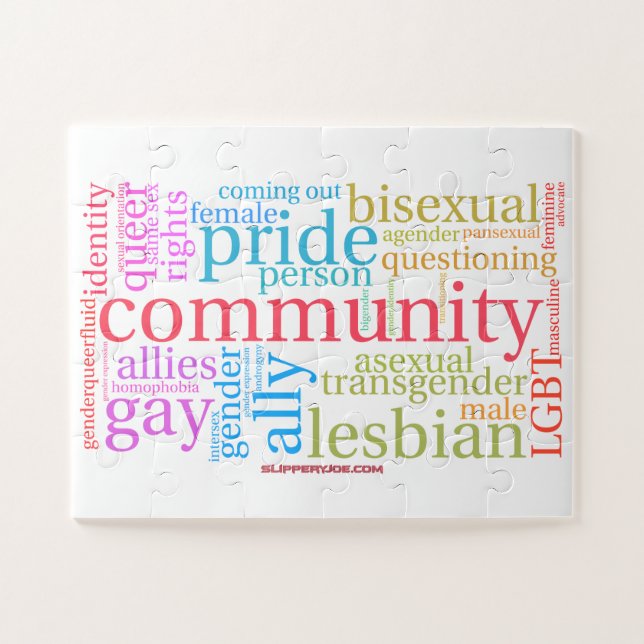 Quebra-cabeça nuvem de palavras da comunidade LGBTQ+ arco-íris d (Horizontal)