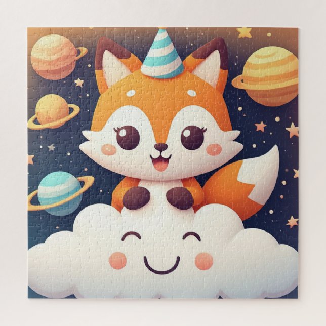 Quebra-cabeça Nuvem Espacial de Puzzle de Raposa Fofa para Crian (Vertical)